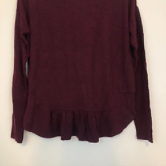 BANANA REPUBLIC Long Sleeve Ruffle Hem Top Burgundy Maroon Wine Red Blouse XS - Picture 10 of 10